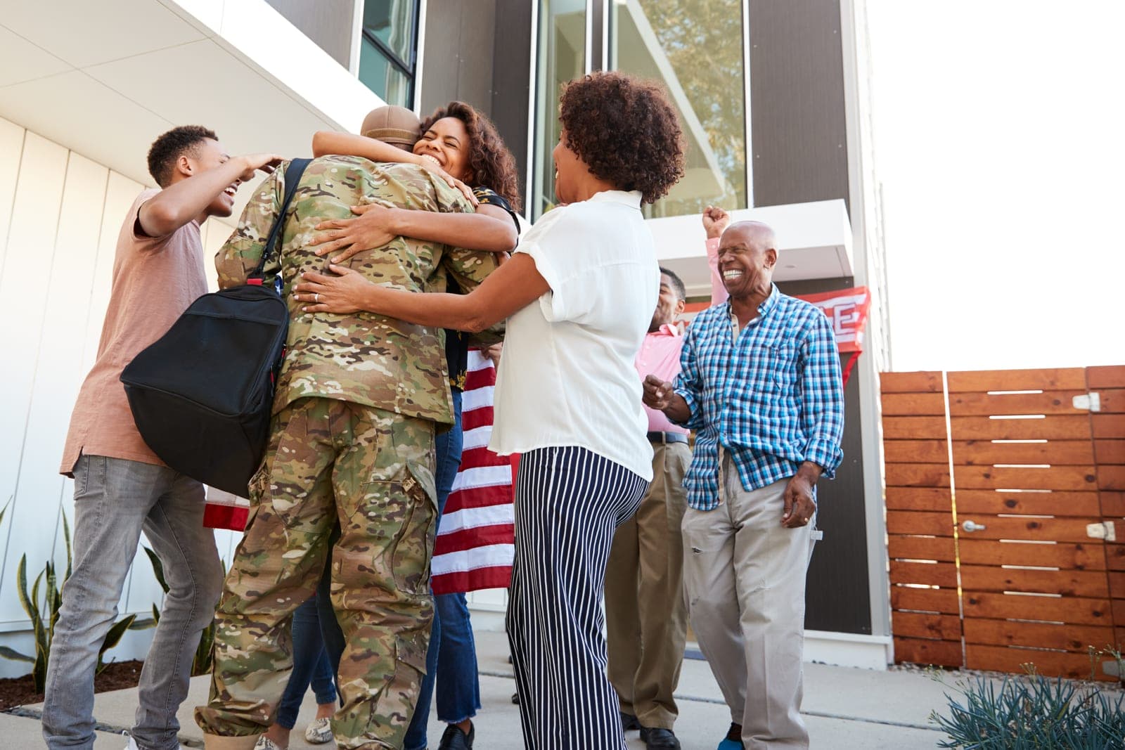 Family welcoming a soldier home